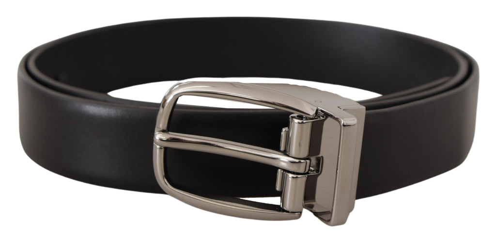 Dolce & Gabbana Black Leather Silver Metal Chrome Logo Buckle  Belt - Maison Luxe