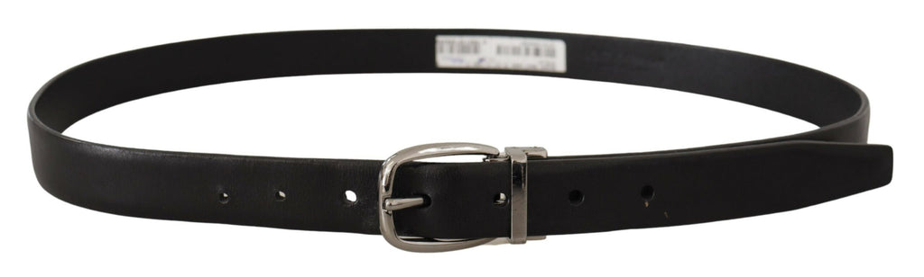 Dolce & Gabbana Black Leather Chrome Logo Metal Buckle Belt - Maison Luxe