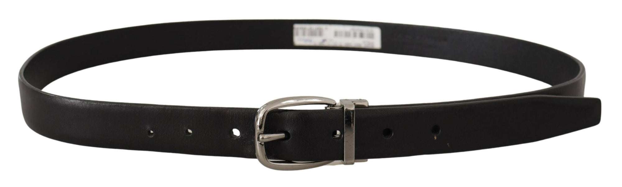 Dolce & Gabbana Black Leather Chrome Logo Metal Buckle Belt - Maison Luxe