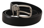 Dolce & Gabbana Black Leather Chrome Logo Metal Buckle Belt - Maison Luxe