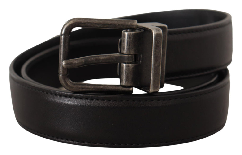 Dolce & Gabbana Black Calf Leather Logo Metal Buckle Belt - Maison Luxe