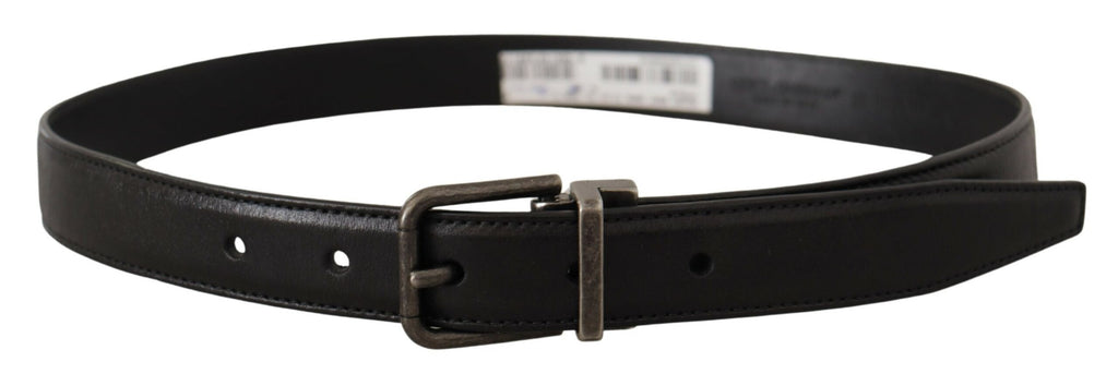 Dolce & Gabbana Black Calf Leather Logo Metal Buckle Belt - Maison Luxe