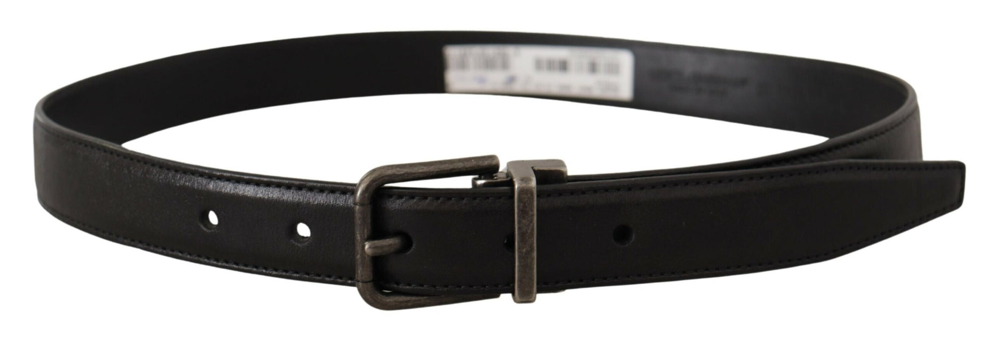 Dolce & Gabbana Black Calf Leather Logo Metal Buckle Belt - Maison Luxe