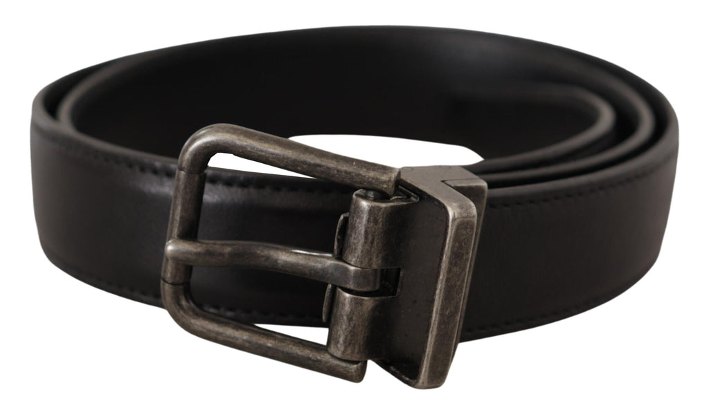 Dolce & Gabbana Black Calf Leather Logo Metal Buckle Belt - Maison Luxe