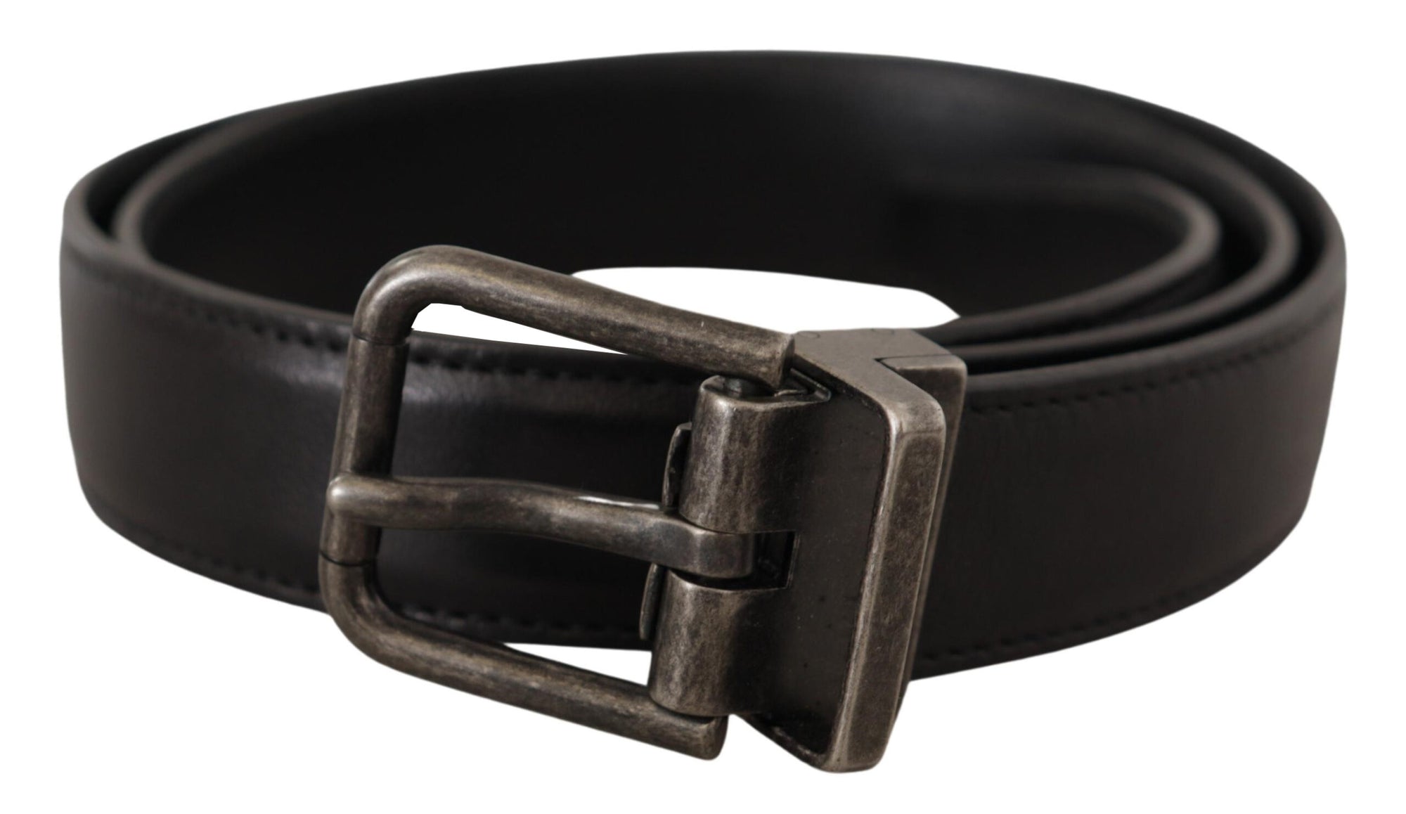 Dolce & Gabbana Black Calf Leather Logo Metal Buckle Belt - Maison Luxe