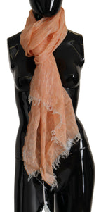 Malo Peach Linen Knitted Shawl Wrap Fringes Scarf - Maison Luxe