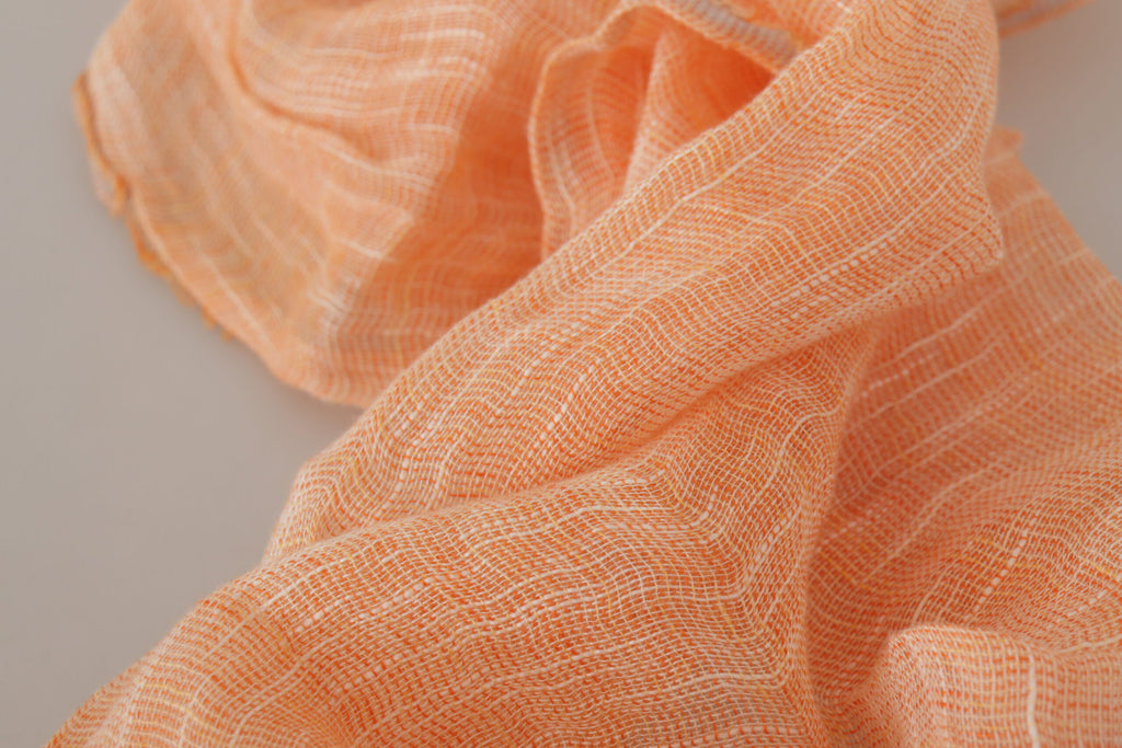 Malo Peach Linen Knitted Shawl Wrap Fringes Scarf - Maison Luxe