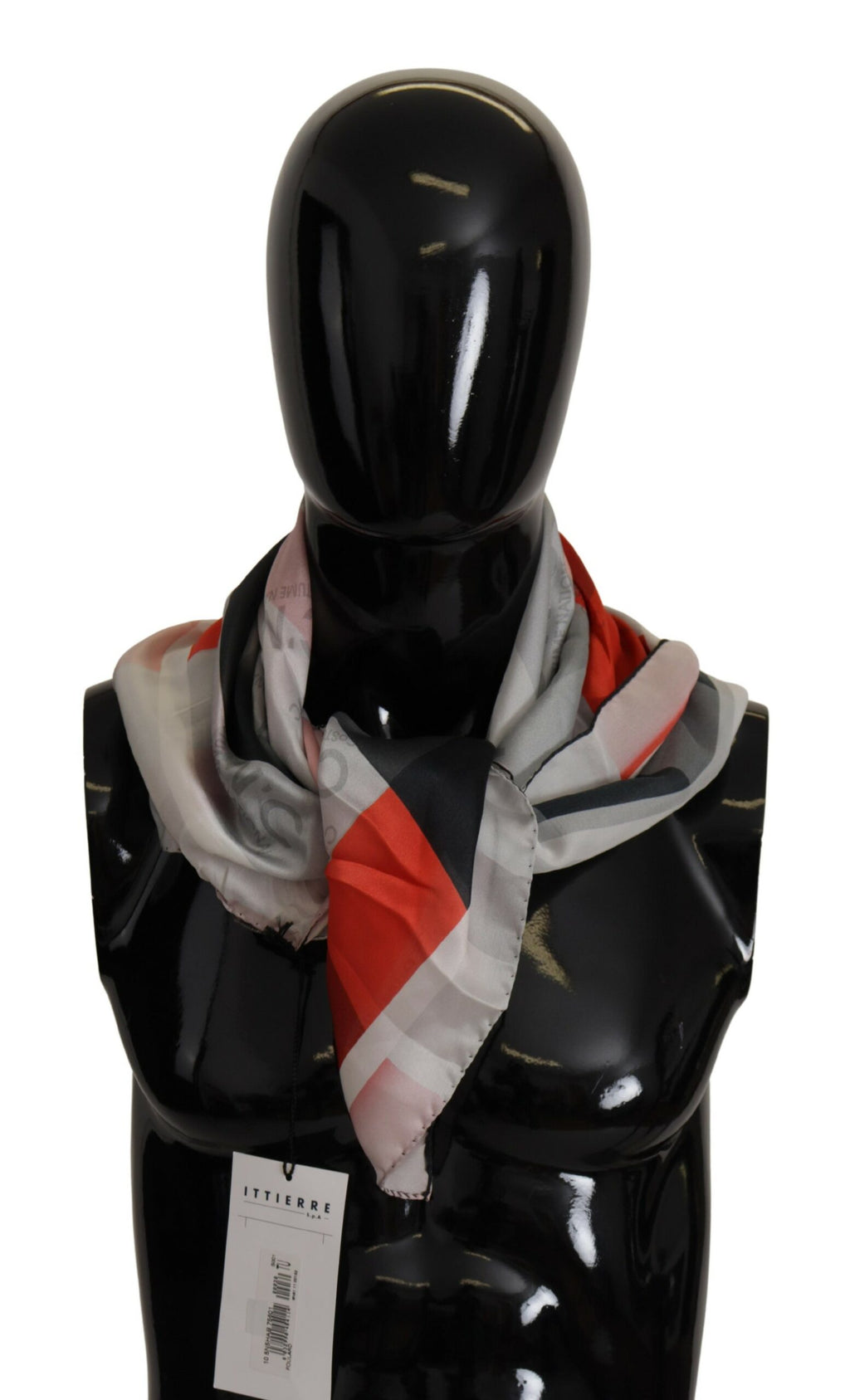 Costume National Gray Red Silk Shawl Foulard Wrap Scarf - Maison Luxe