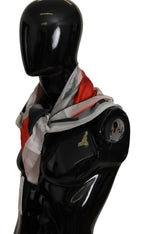 Costume National Gray Red Silk Shawl Foulard Wrap Scarf - Maison Luxe