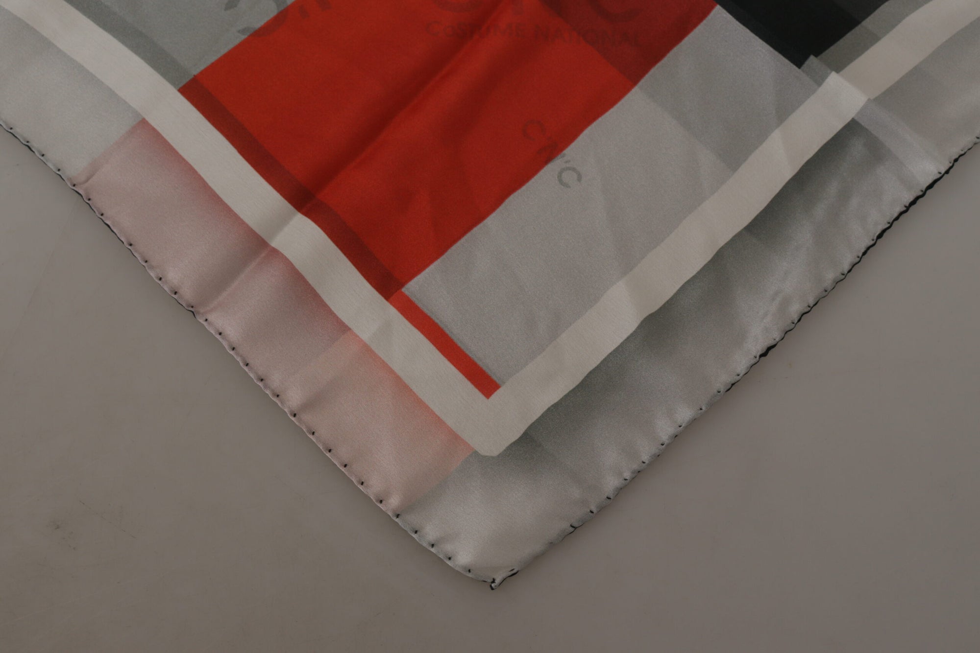 Costume National Gray Red Silk Shawl Foulard Wrap Scarf - Maison Luxe