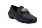 Versace Elegant Navy Blue Calf Leather Loafers