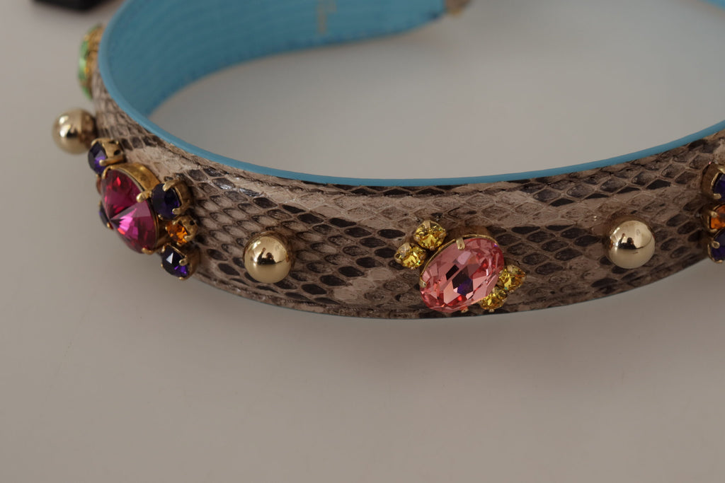 Dolce & Gabbana Brown Exotic Leather Crystals Shoulder Strap