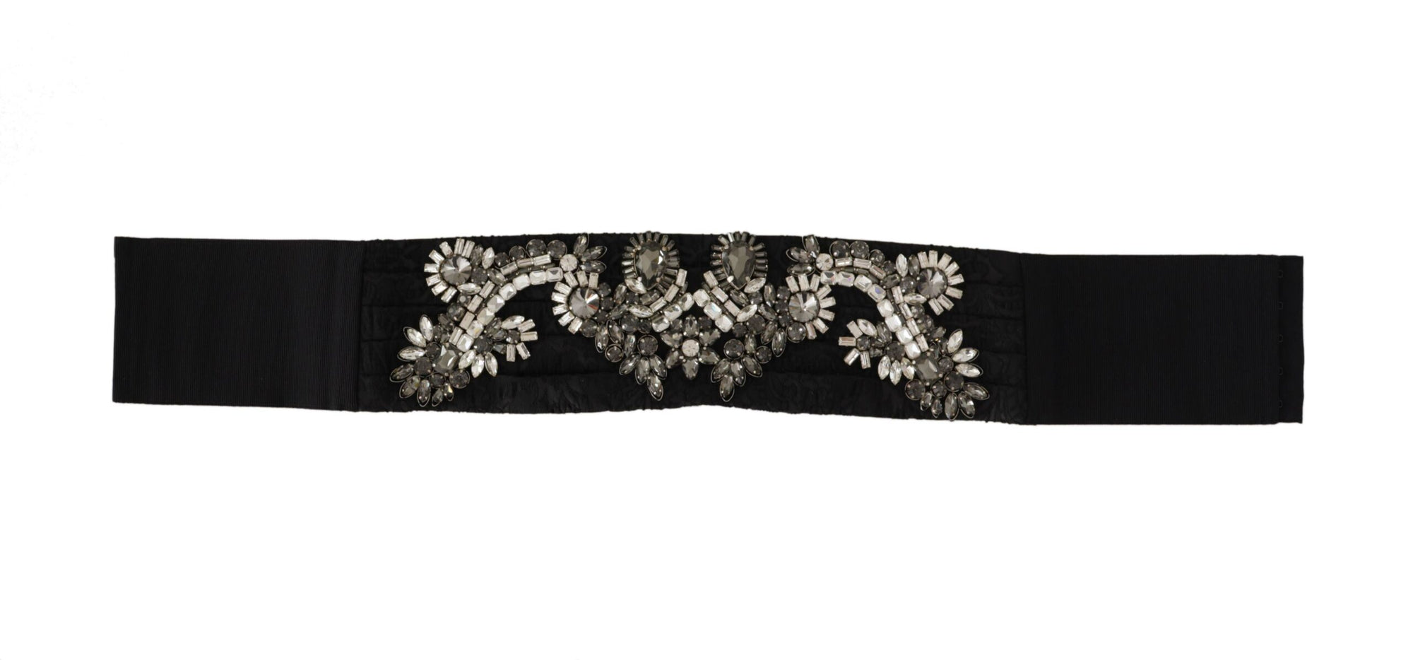 Dolce & Gabbana Black Silk Brass Crystal Embellished Waist Belt - Maison Luxe