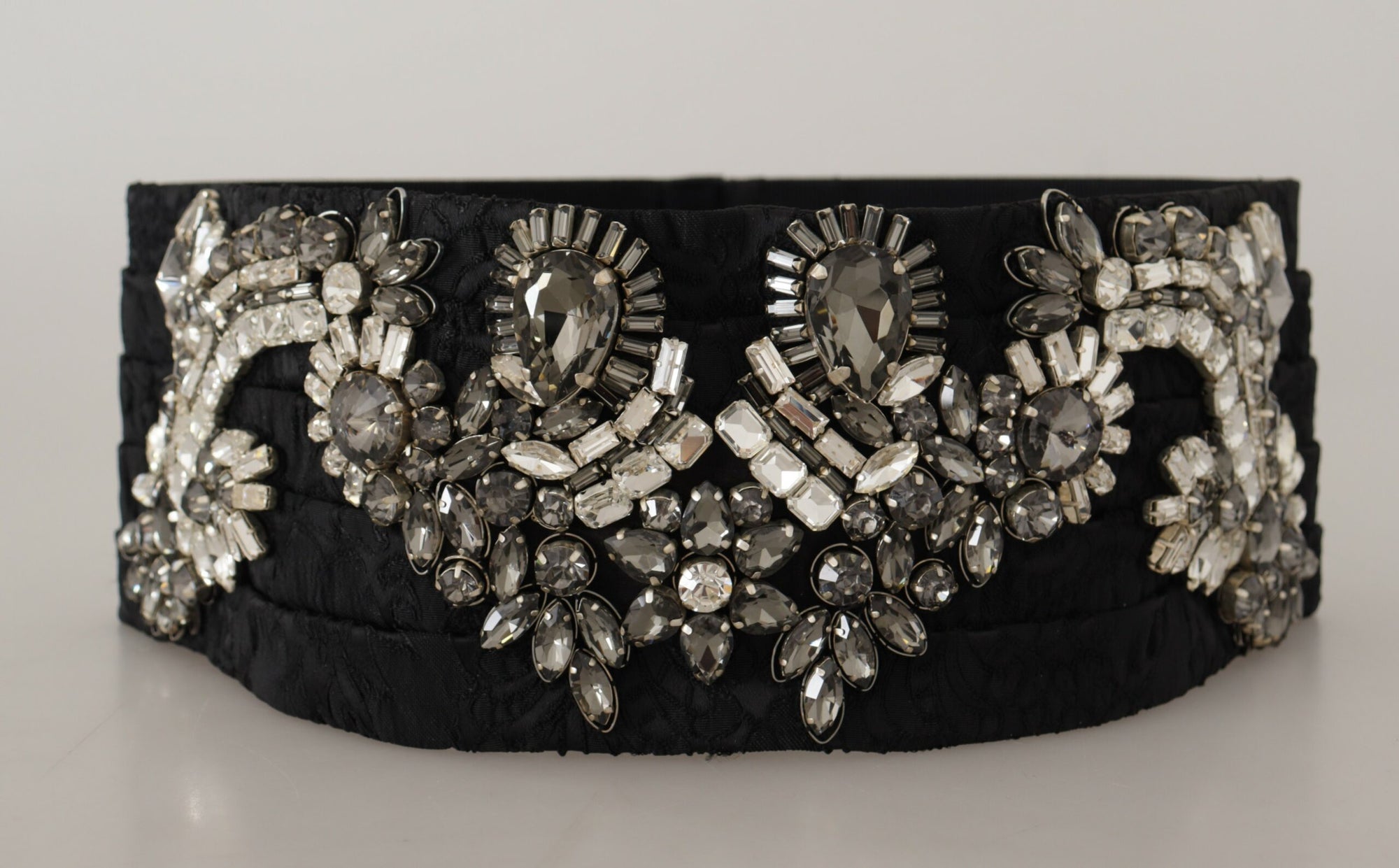 Dolce & Gabbana Black Silk Brass Crystal Embellished Waist Belt - Maison Luxe