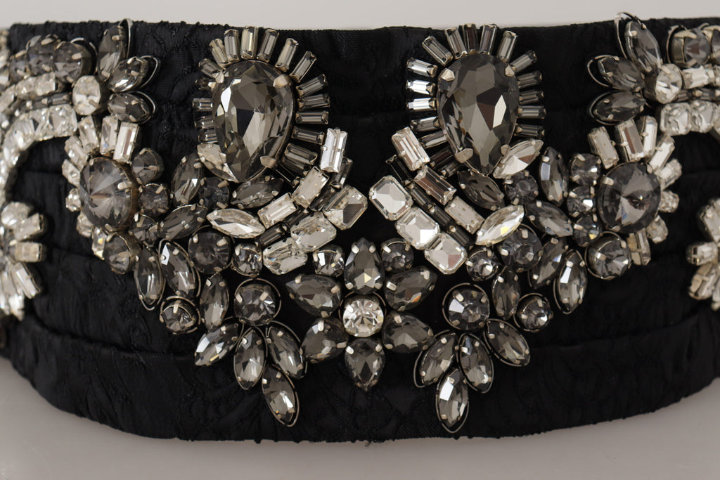 Dolce & Gabbana Black Silk Brass Crystal Embellished Waist Belt - Maison Luxe