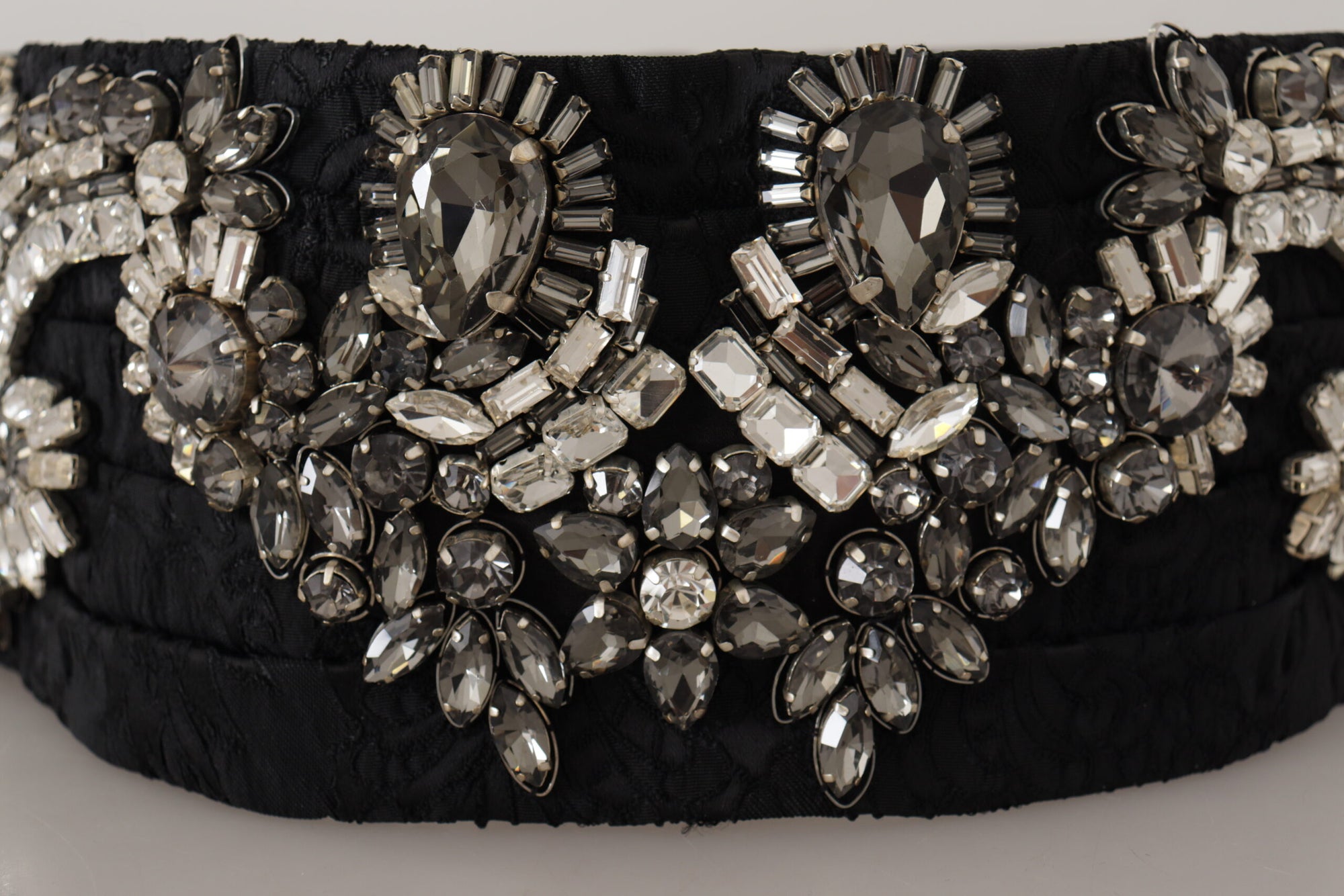 Dolce & Gabbana Black Silk Brass Crystal Embellished Waist Belt - Maison Luxe