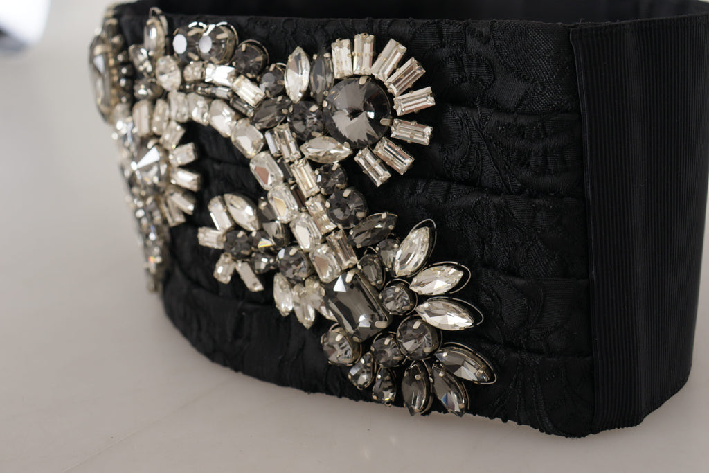 Dolce & Gabbana Black Silk Brass Crystal Embellished Waist Belt - Maison Luxe