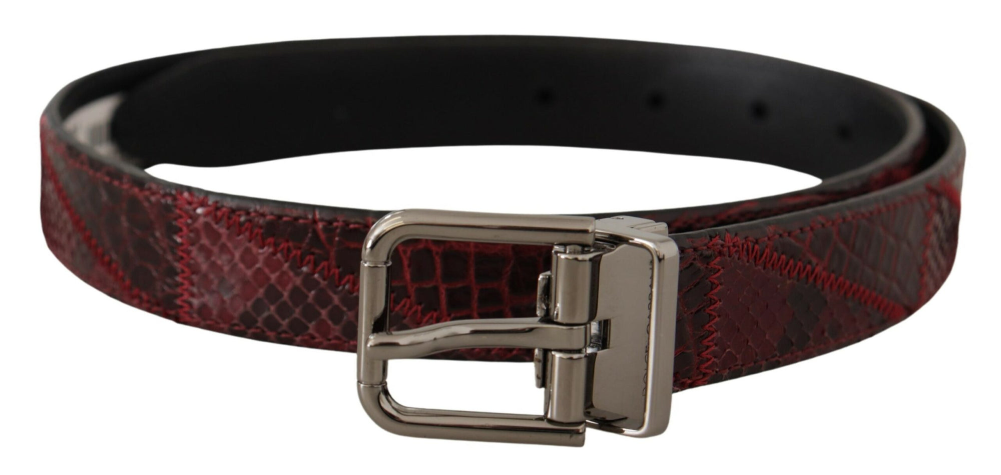 Dolce & Gabbana Red Exotic Leather Metal Logo Buckle Belt - Maison Luxe