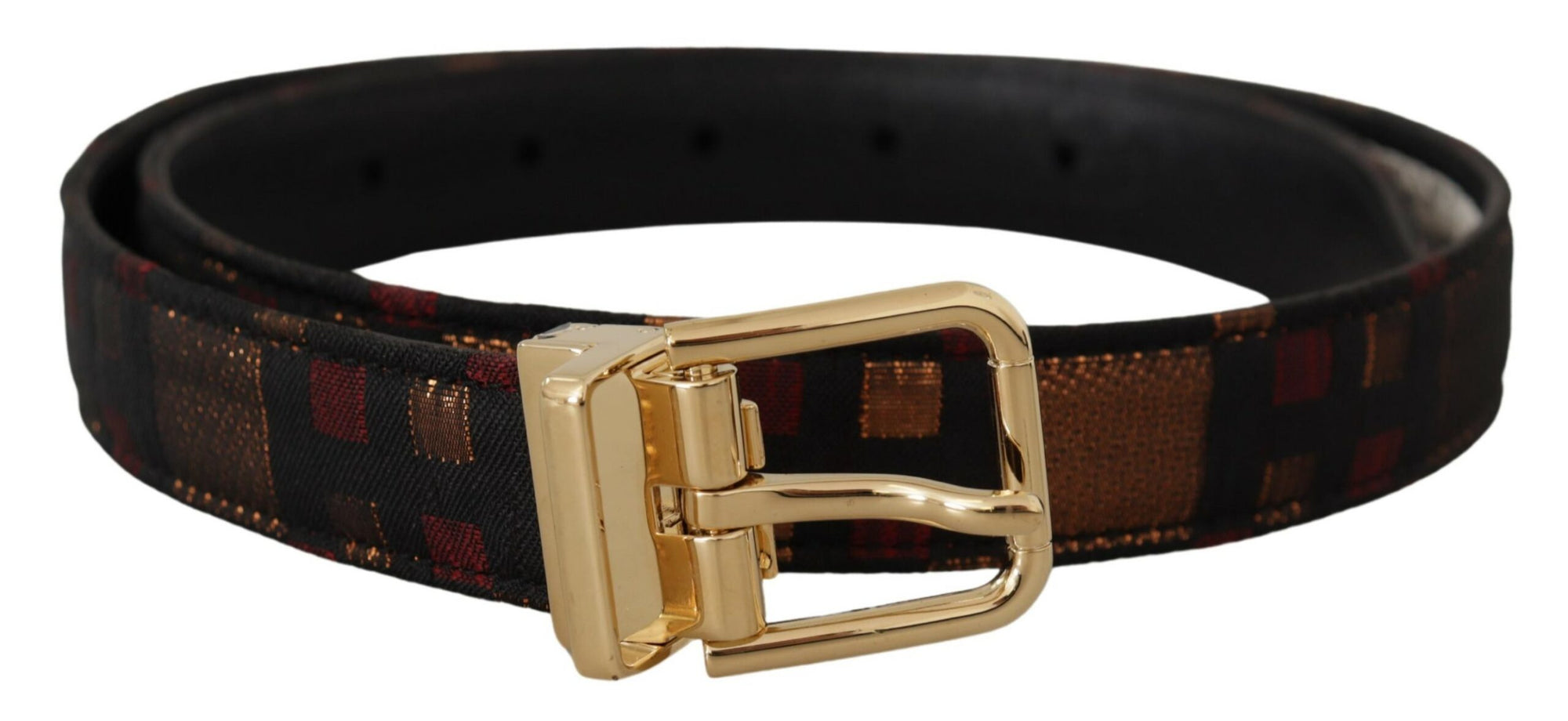 Dolce & Gabbana Multicolor Leather Jacquard Gold Metal Buckle Belt - Maison Luxe