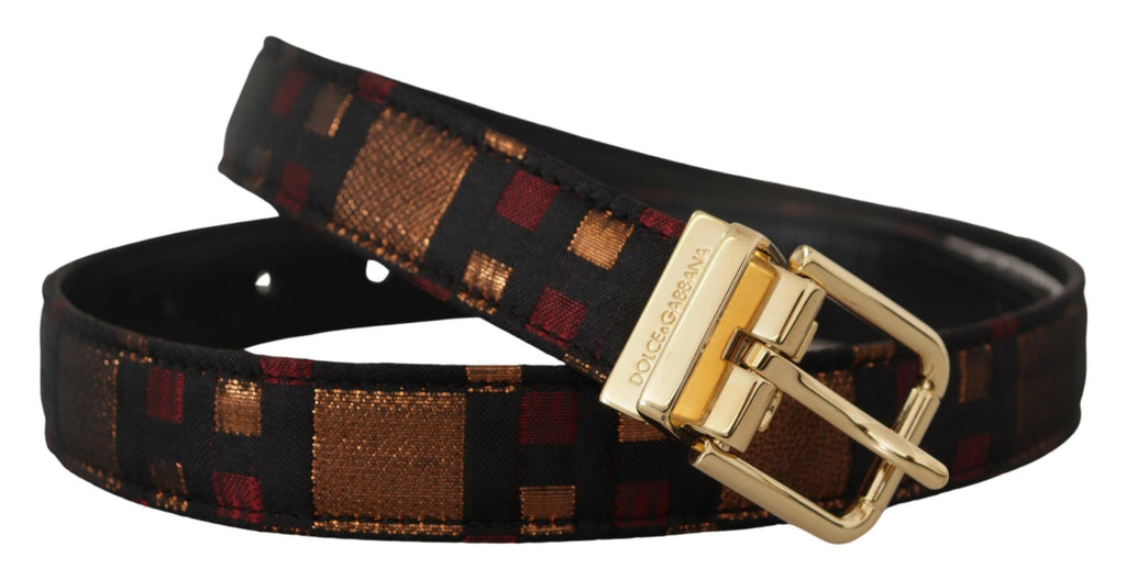 Dolce & Gabbana Multicolor Leather Jacquard Gold Metal Buckle Belt - Maison Luxe