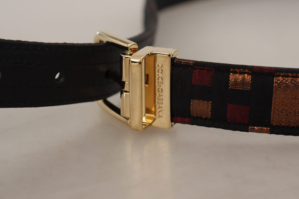 Dolce & Gabbana Multicolor Leather Jacquard Gold Metal Buckle Belt - Maison Luxe