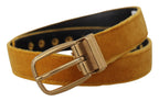 Dolce & Gabbana Mustard Velvet Gold Logo Engraved Metal Buckle Belt - Maison Luxe