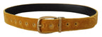 Dolce & Gabbana Mustard Velvet Gold Logo Engraved Metal Buckle Belt - Maison Luxe