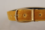 Dolce & Gabbana Mustard Velvet Gold Logo Engraved Metal Buckle Belt - Maison Luxe