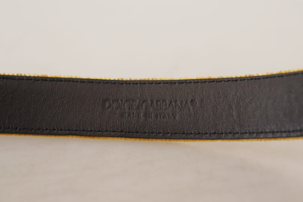 Dolce & Gabbana Mustard Velvet Gold Logo Engraved Metal Buckle Belt - Maison Luxe