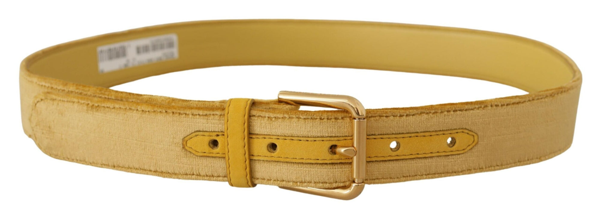 Dolce & Gabbana Yellow Velvet Gold Metal Logo Engraved Buckle Belt - Maison Luxe