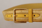 Dolce & Gabbana Yellow Velvet Gold Metal Logo Engraved Buckle Belt - Maison Luxe