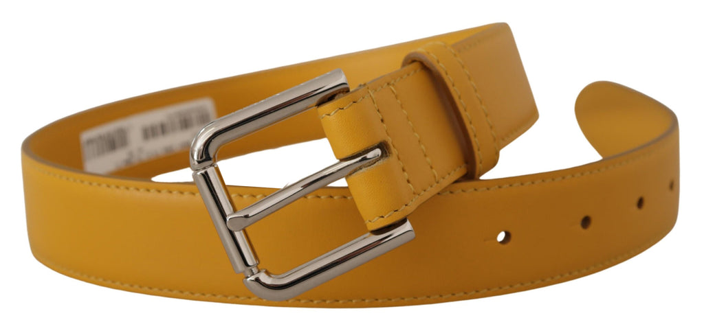 Dolce & Gabbana Yellow Leather Silver Tone Logo Metal Buckle Belt - Maison Luxe