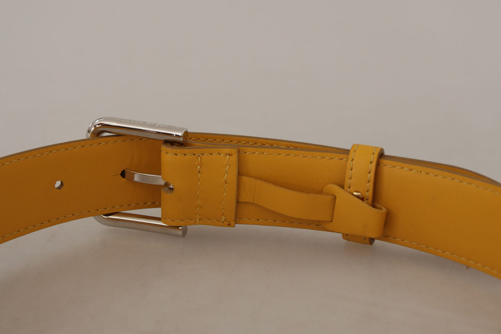 Dolce & Gabbana Yellow Leather Silver Tone Logo Metal Buckle Belt - Maison Luxe