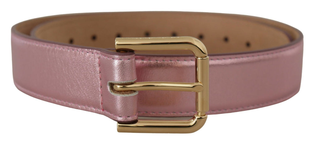 Dolce & Gabbana Metallic Pink Polished Leather Logo Metal Buckle Belt - Maison Luxe