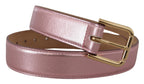 Dolce & Gabbana Metallic Pink Polished Leather Logo Metal Buckle Belt - Maison Luxe