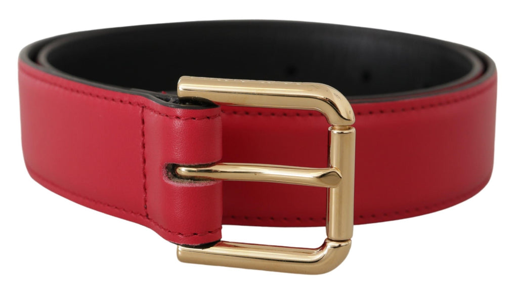 Dolce & Gabbana Red Calf Leather Gold Tone Logo Metal Buckle Belt - Maison Luxe