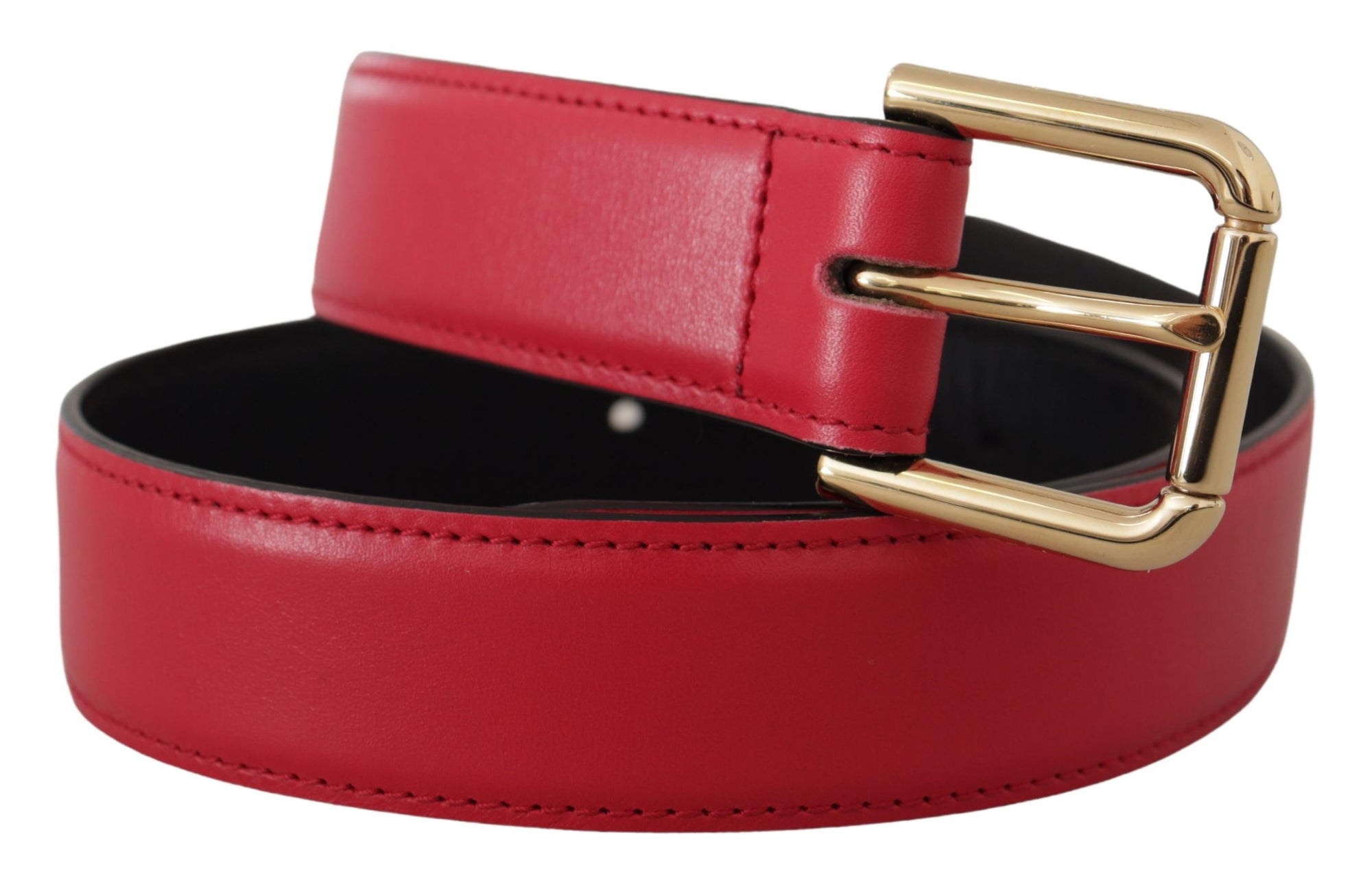 Dolce & Gabbana Red Calf Leather Gold Tone Logo Metal Buckle Belt - Maison Luxe
