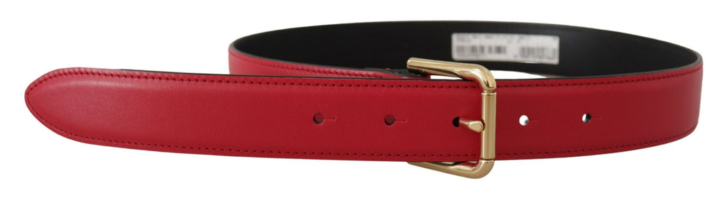 Dolce & Gabbana Red Calf Leather Gold Tone Logo Metal Buckle Belt - Maison Luxe