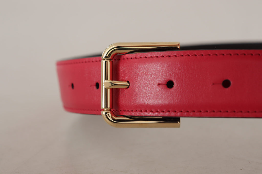 Dolce & Gabbana Red Calf Leather Gold Tone Logo Metal Buckle Belt - Maison Luxe