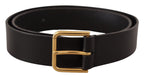 Dolce & Gabbana Black Calf Leather Gold Tone Logo Metal Buckle Belt - Maison Luxe