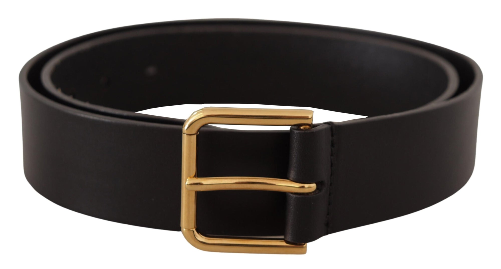 Dolce & Gabbana Black Calf Leather Gold Tone Logo Metal Buckle Belt - Maison Luxe