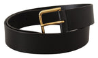 Dolce & Gabbana Black Calf Leather Gold Tone Logo Metal Buckle Belt - Maison Luxe
