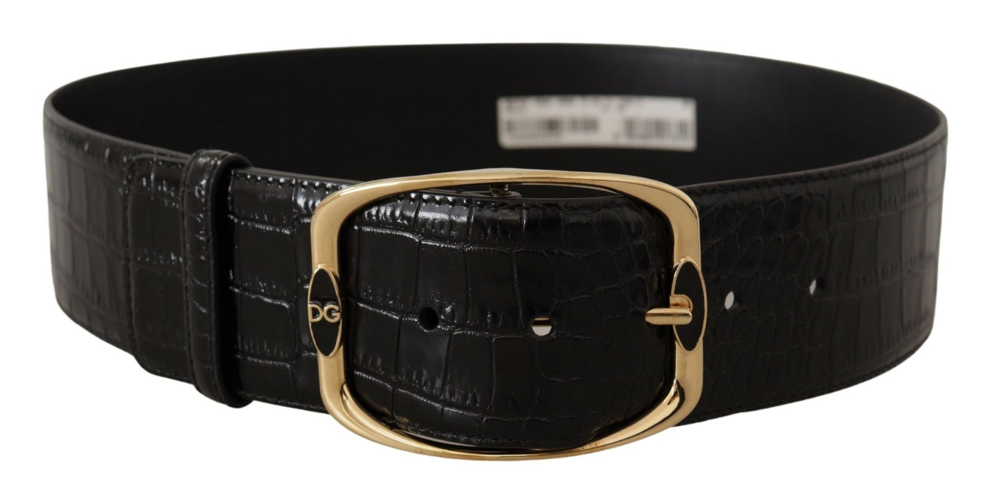 Dolce & Gabbana Black Crocodile Print Gold Metal DG Logo Buckle Belt - Maison Luxe