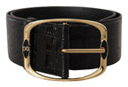 Dolce & Gabbana Black Crocodile Print Gold Metal DG Logo Buckle Belt - Maison Luxe