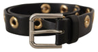 Dolce & Gabbana Black Leather Eyelet Silver Tone Metal Buckle Belt - Maison Luxe