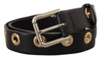 Dolce & Gabbana Black Leather Eyelet Silver Tone Metal Buckle Belt - Maison Luxe