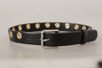 Dolce & Gabbana Black Leather Eyelet Silver Tone Metal Buckle Belt - Maison Luxe