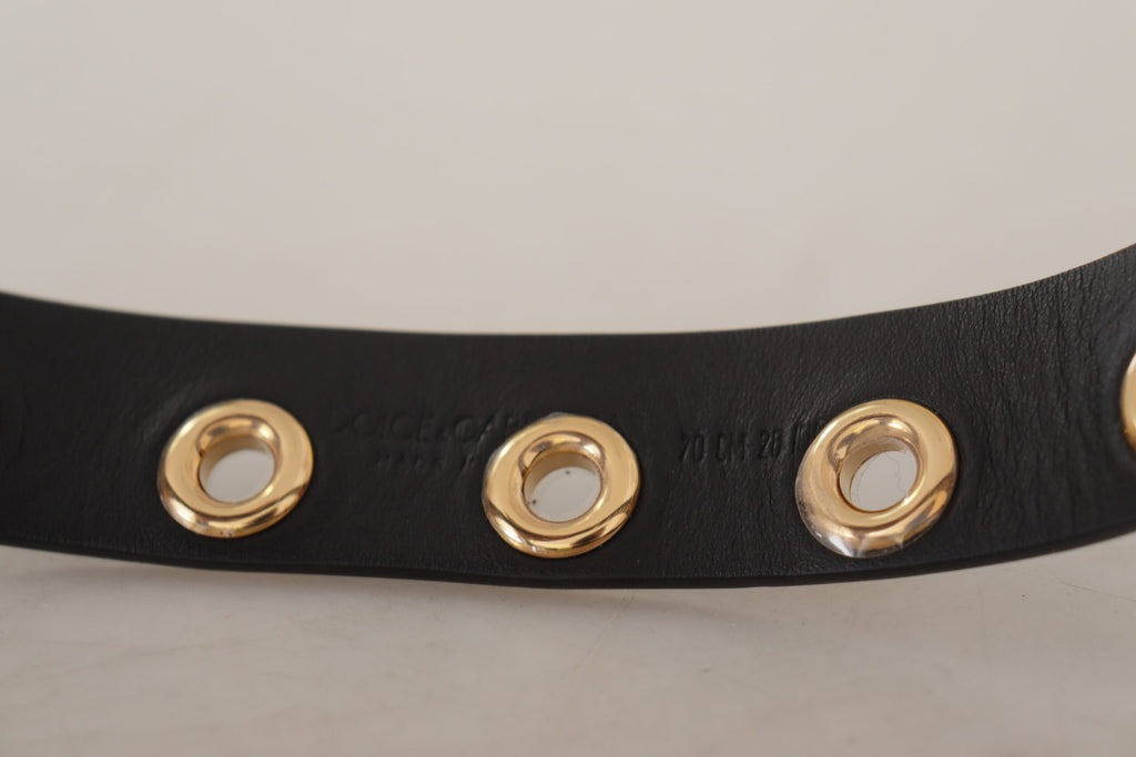 Dolce & Gabbana Black Leather Eyelet Silver Tone Metal Buckle Belt - Maison Luxe
