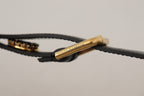 Dolce & Gabbana Black Leather Embellished Crystal Logo Belt - Maison Luxe