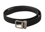Dolce & Gabbana Black Canvas Leather Silver Tone Metal Buckle Belt - Maison Luxe